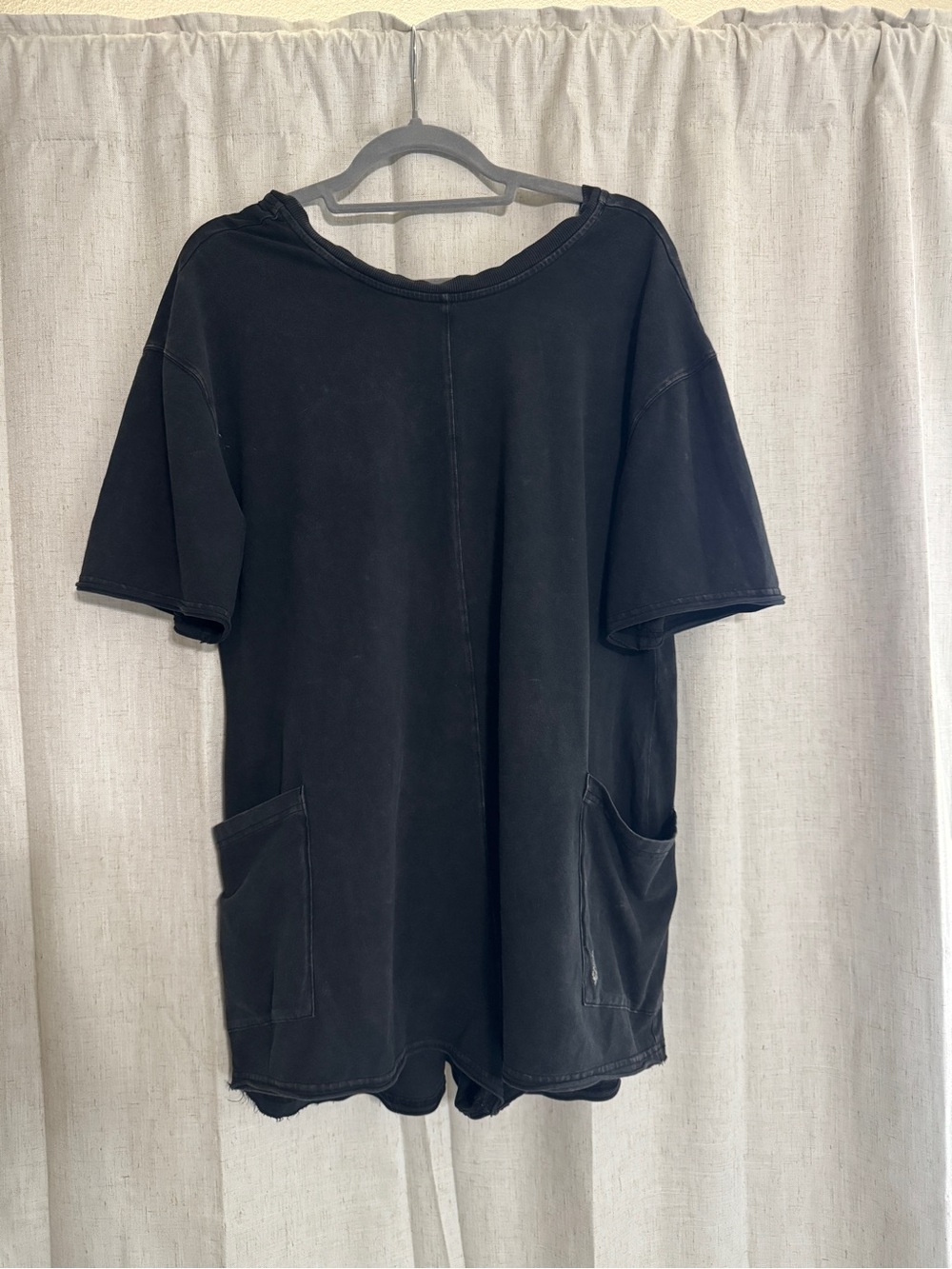 Free People Black Short-Sleeve Romper with Front Pockets